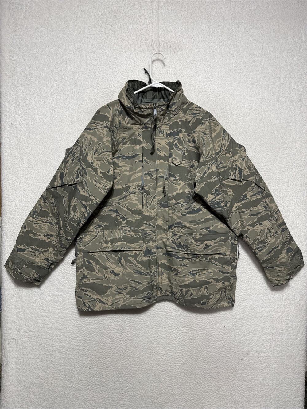 USAF ABU APECS Parka Tiger Stripe Camo Gore-Tex Waterproof Jacket Large/Reg NWOT